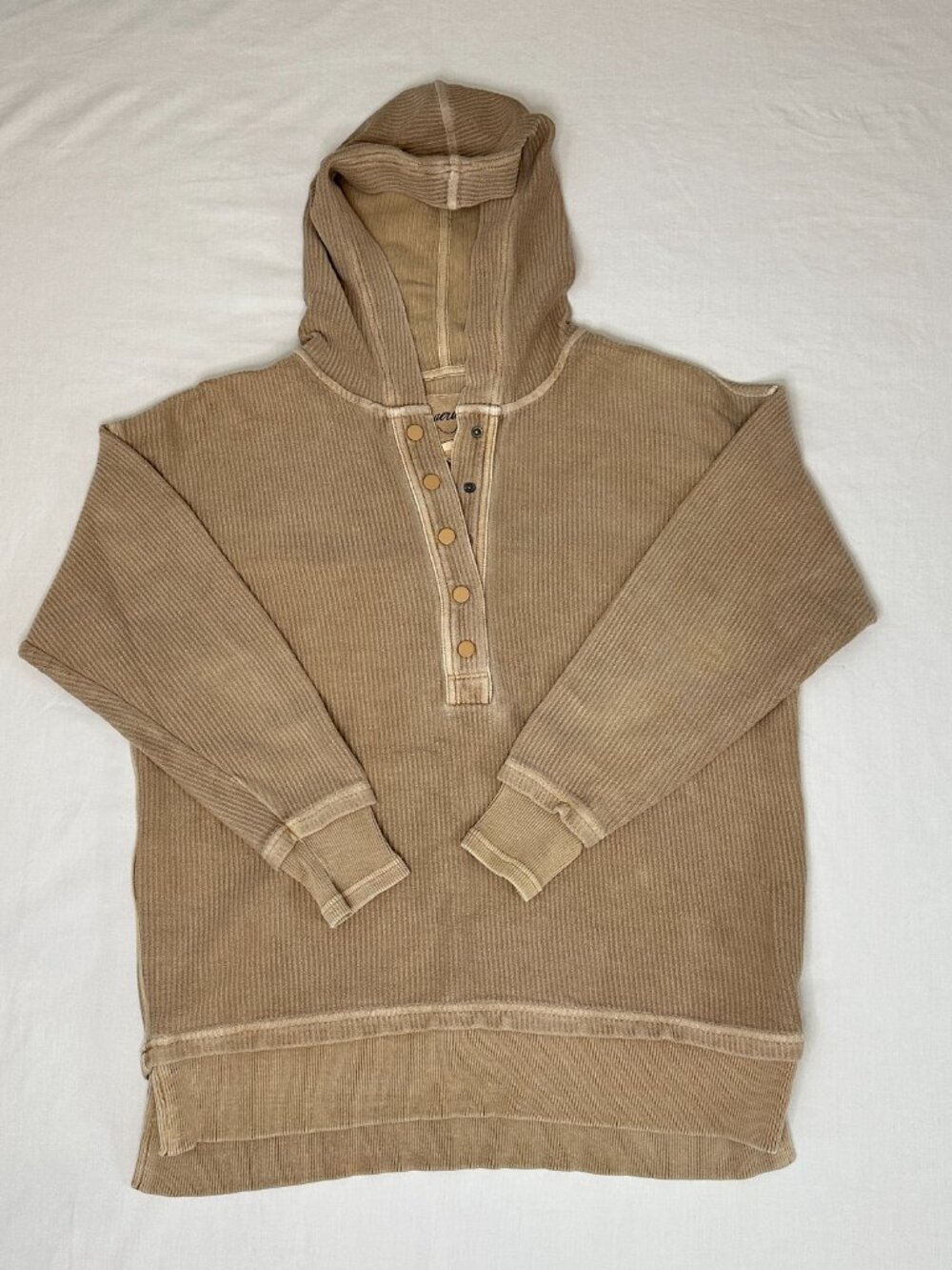 Aerie Ribbed Hoodie XXS Beige Oversized Henley Pullover Soft Neutral Lounge - Picture 2 of 7
